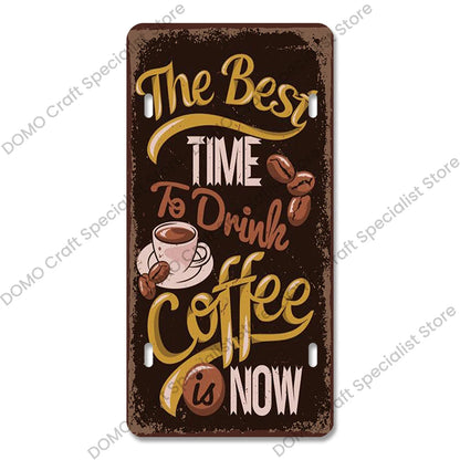 Coffee Licenses Plate Vintage Metal Tin Signs Retro Coffee Time Metal Plaques for Cafe Kitchen Living Room Home Wall Art Decor