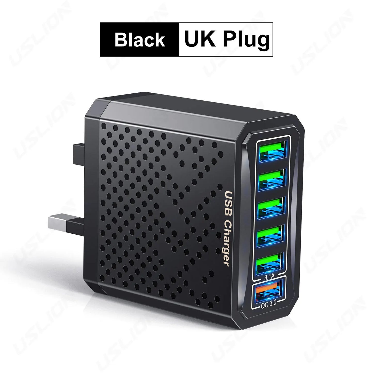 USLION 6-in-1 USB Charger QC3.0 with Fast Charge Protocols