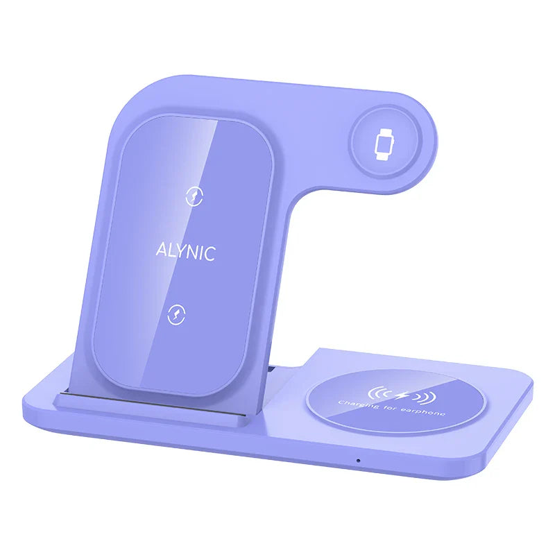 Support de chargeur rapide sans fil LED, station de charge pliable 3 en 1, iPhone 15, 14, 13, 12, 11, Apple Watch 9, 8, 7, 6, 5, Airpods Pro, 30W