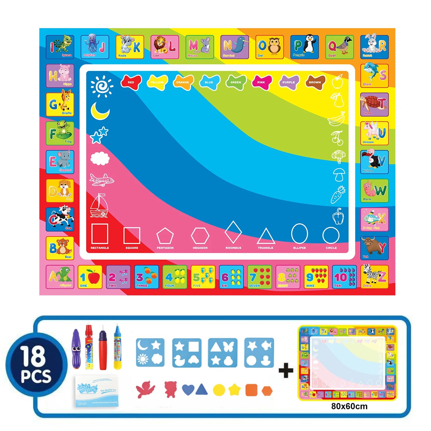 Coolplay Magic Water Drawing Mat Coloring Doodle Mat with Magic Pens Montessori Toys Painting Board Educational Toys for Kids
