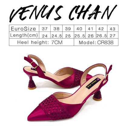 Latest Women Italian Shoes and Matching Bags Decorated with Rhinestone Elegant Pointed Toe Wedding Shoes Bride