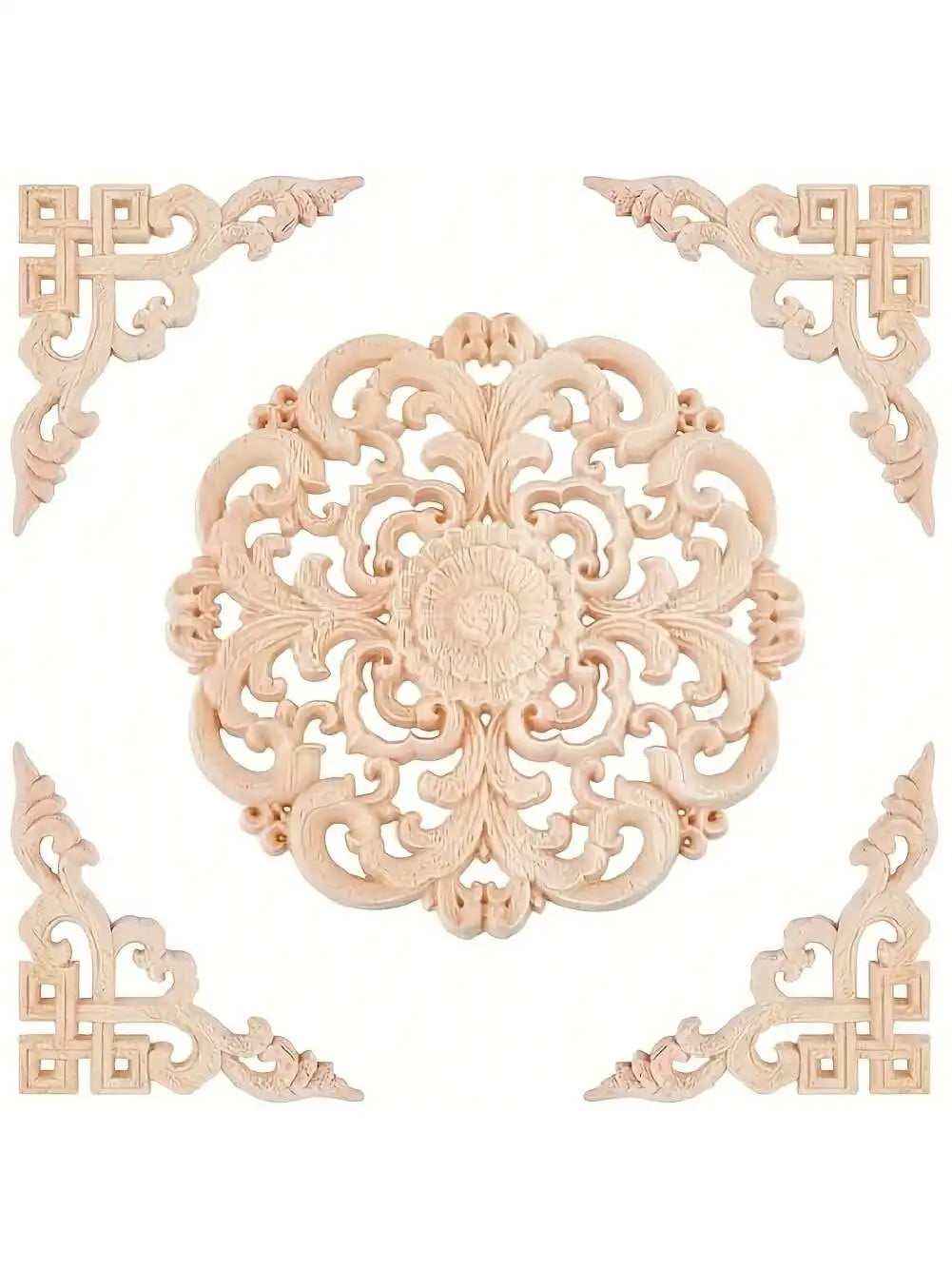 5 Pcs Unpainted Wood Appliques Onlays Bed Door Cabinet Wardrobe Furniture Carved Decoration DIY Color Onlays Decorative