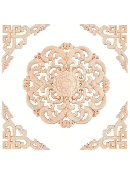 5 Pcs Unpainted Wood Appliques Onlays Bed Door Cabinet Wardrobe Furniture Carved Decoration DIY Color Onlays Decorative