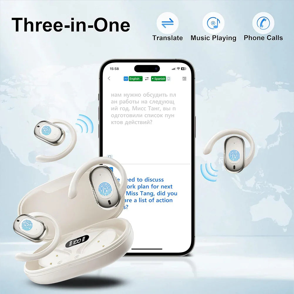 144 Languages Translator Wireless Open-Ear Headphones Noise Cancelling