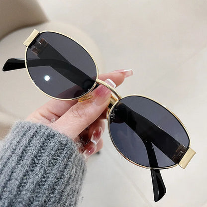 Trendy Oval Sunglasses for Women 2024 Luxury Brand Designer Metal Frame Sun Glasses Ladies Classic Vintage Round Shades Unisex