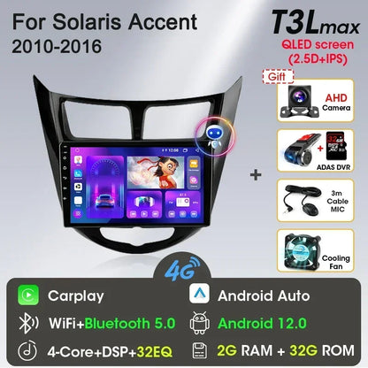 Srnubi Android 13 Carplay Car Radio for Hyundai Solaris Verna Accent 1 2010 - 2016 Multimedia Player 2 Din GPS 4G DVD Head Unit