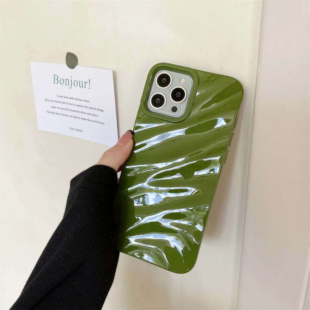 Luxury Plating 3D Wave Pattern Glossy Case For iPhone 16 15 14 13 12 11 Pro Max X XS Max XR 7 8 Plus Fashion Bright Bumper Cover