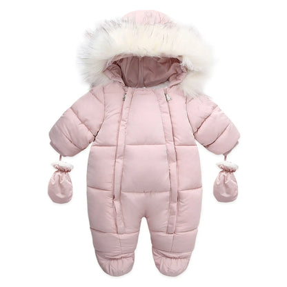 Winter Baby Down Jumpsuit – Wool Hooded, Snowproof & Warm