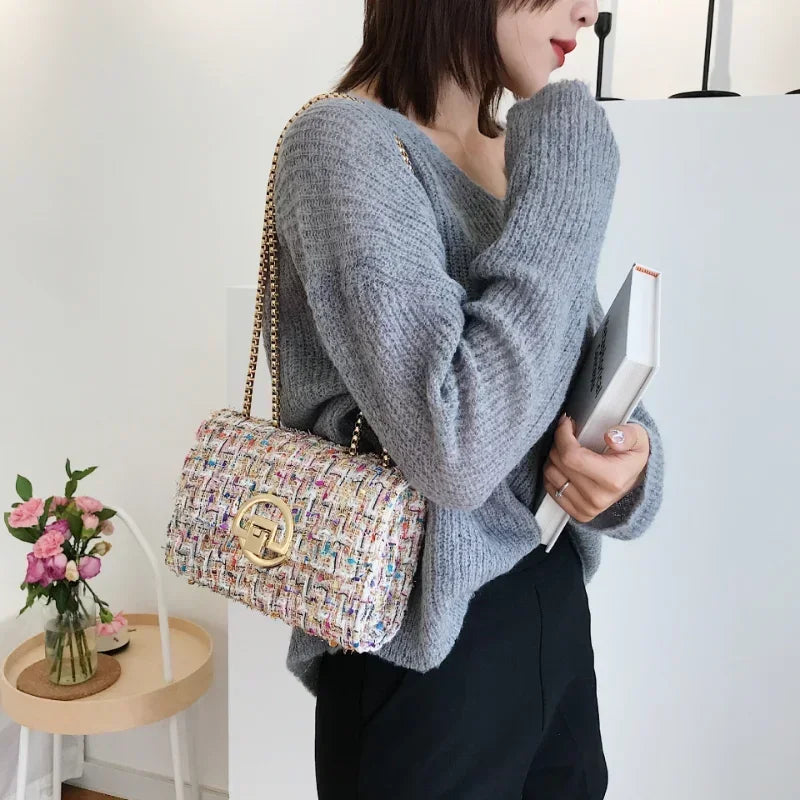 JBTP New Woven Tweed Bag Women's  Luxury Designer Handbag High Quality Brand Purse for Ladies
