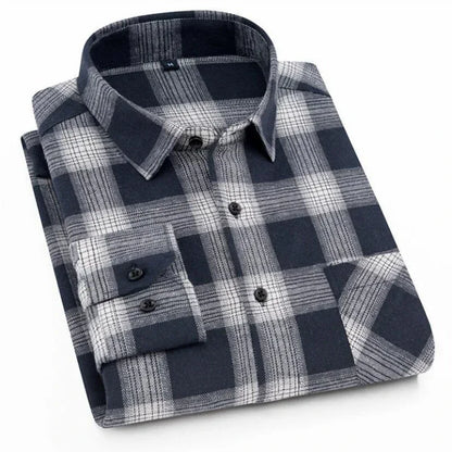 Retro Casual Brushed Cotton Plaid Enzyme Wash Embroidered Shirt