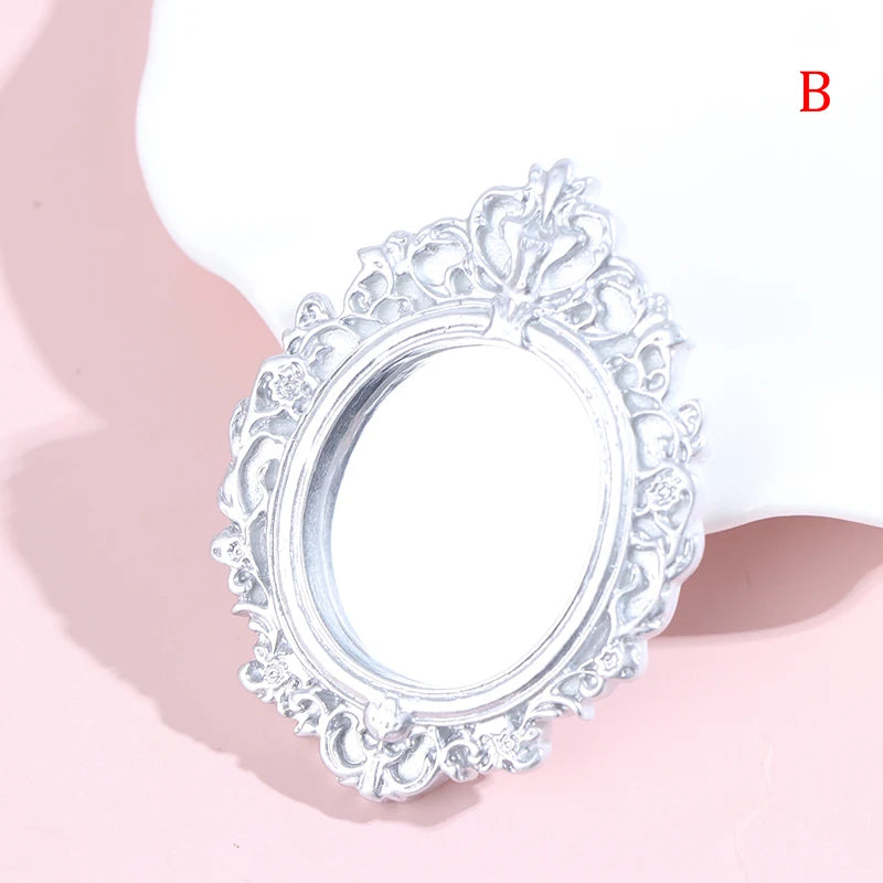 1pc 1/12 Dollhouse Miniature Frame Accessories Furniture Miniature Mirror Wall Room Mirror Mini Classical Doll House Mirrors
