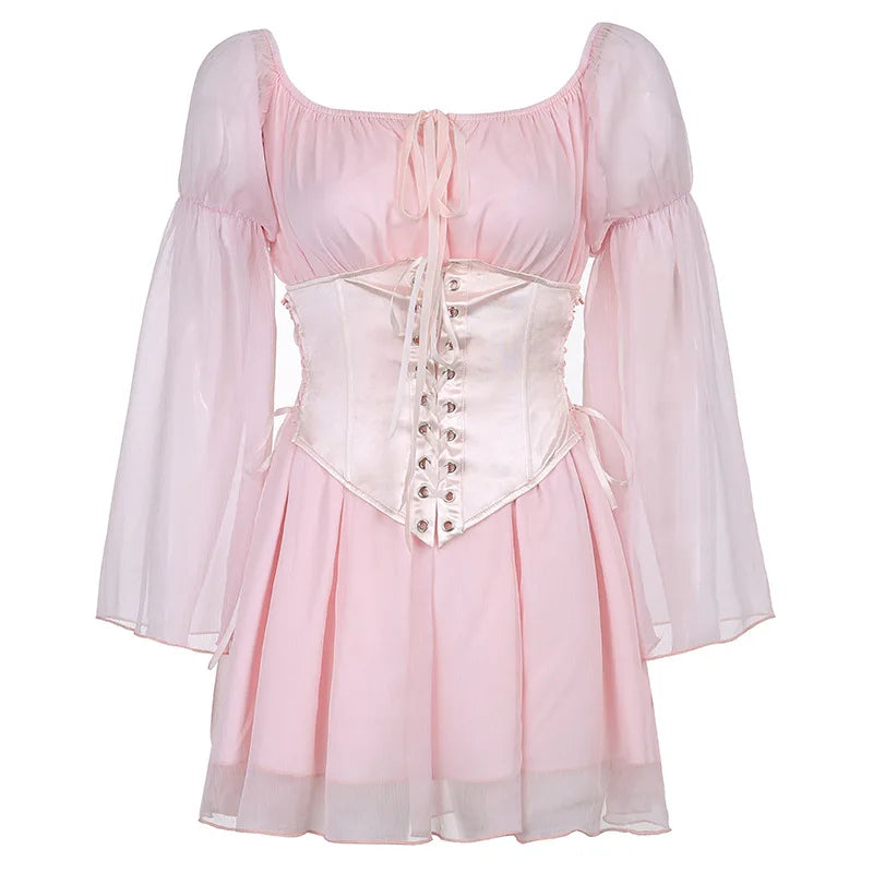 Slash Neck Chiffon Mini Dress