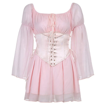 Slash Neck Chiffon Mini Dress