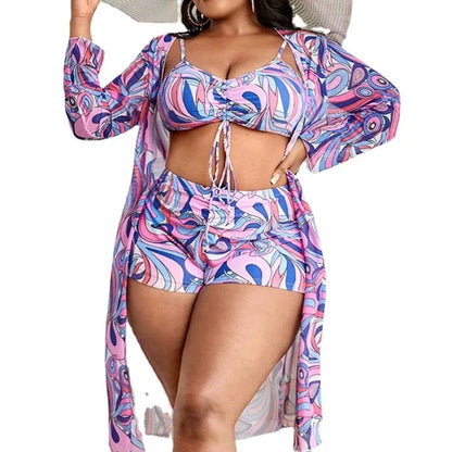 2025 New Plus Big Size Swimwear for Women Swimsuit Large Bathing Suits Three-Piece Push Up Bikini Set Sexy Lady Separate Stylish