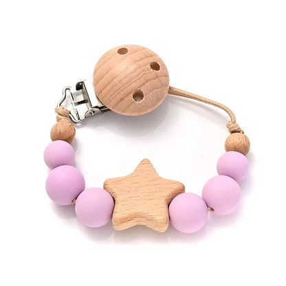 Wooden Pentagram Baby Pacifier Chain with Silicone Beads