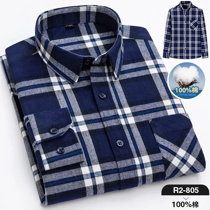 Retro Casual Brushed Cotton Plaid Enzyme Wash Embroidered Shirt