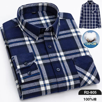 Retro Casual Brushed Cotton Plaid Enzyme Wash Embroidered Shirt