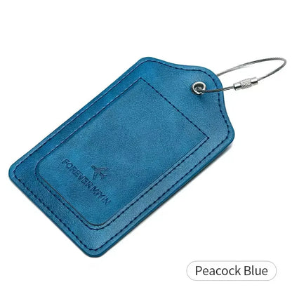 PU leather luggage tag with anti loss wire rope loop and built-in privacy protection cover, suitable for luggage and travel bags