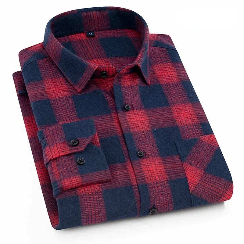 Retro Casual Brushed Cotton Plaid Enzyme Wash Embroidered Shirt