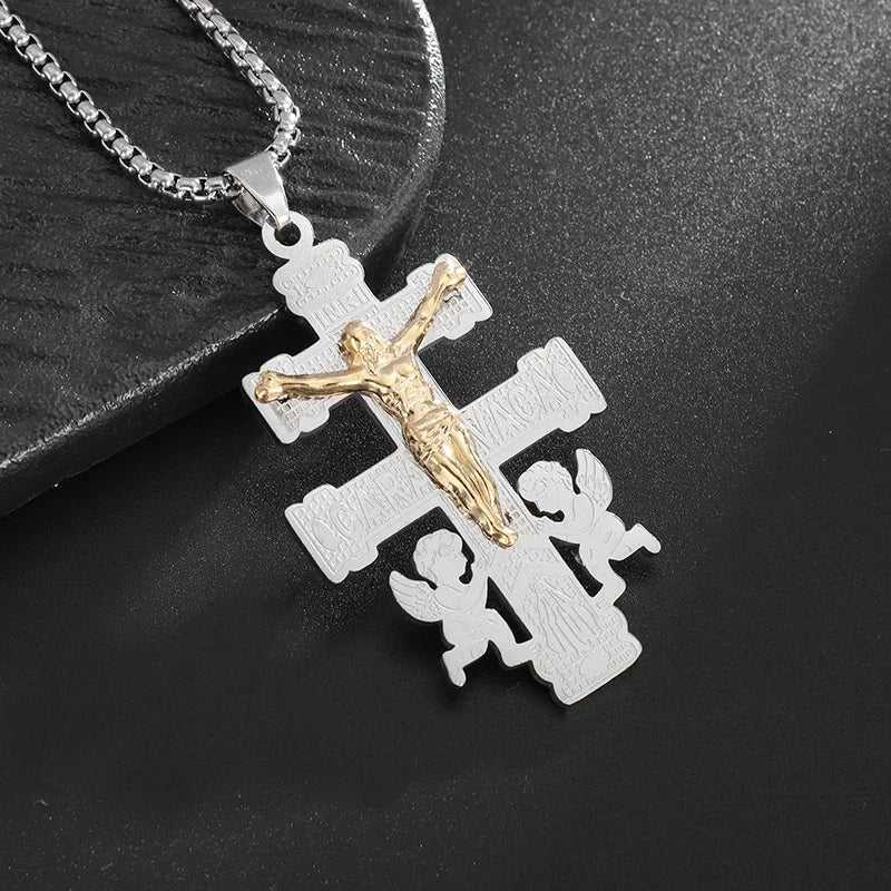 Men's Titanium Steel Stylish Trinity Cross Necklace
