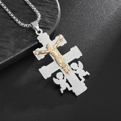 Men's Titanium Steel Stylish Trinity Cross Necklace