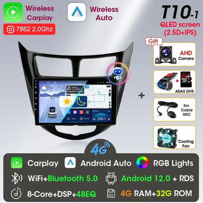 Srnubi Android 13 Carplay Car Radio for Hyundai Solaris Verna Accent 1 2010 - 2016 Multimedia Player 2 Din GPS 4G DVD Head Unit