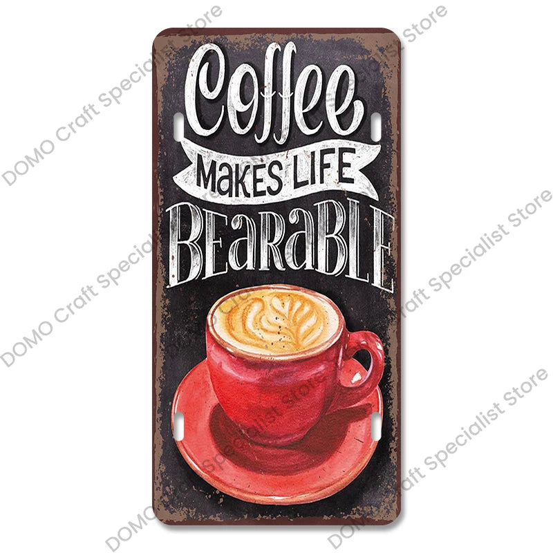 Coffee Licenses Plate Vintage Metal Tin Signs Retro Coffee Time Metal Plaques for Cafe Kitchen Living Room Home Wall Art Decor