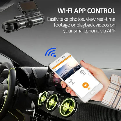 New  Wide Angle 1080P WIFI APP Control Dual Camera Dash Cam (Front & Inside) With IR Night Vision Loop Recording
