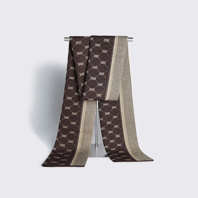 High Quality Wool Blend Scarf Men Thick Versatile Stripe Cashmere Muffler