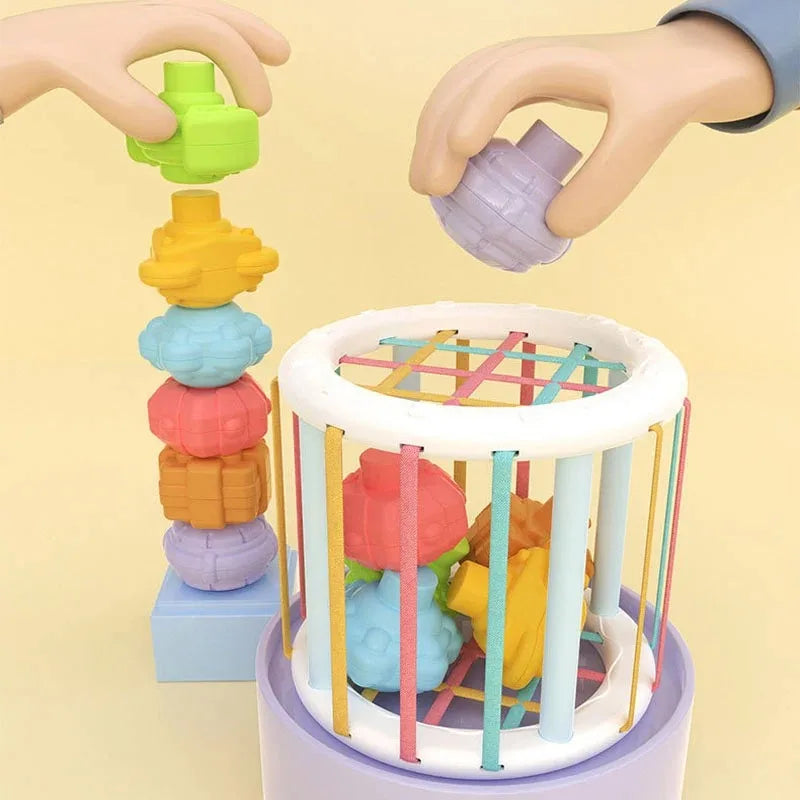 Montessori Shape Sorter Cube – Rainbow Sorting Blocks for Infants