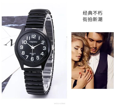 1pc Vintage Watches Women Men Creative Black and White Stainless Steel Elastic Band Watch Retro Elderly Couple Bracelet Watch