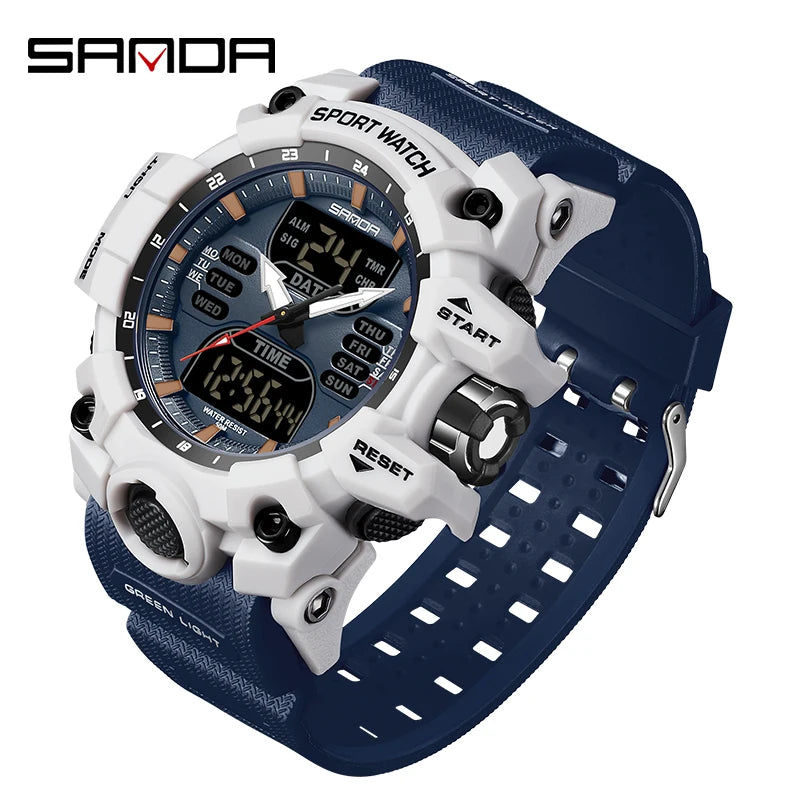 LED Digital Men Watch with Double Display and Quartz Movement