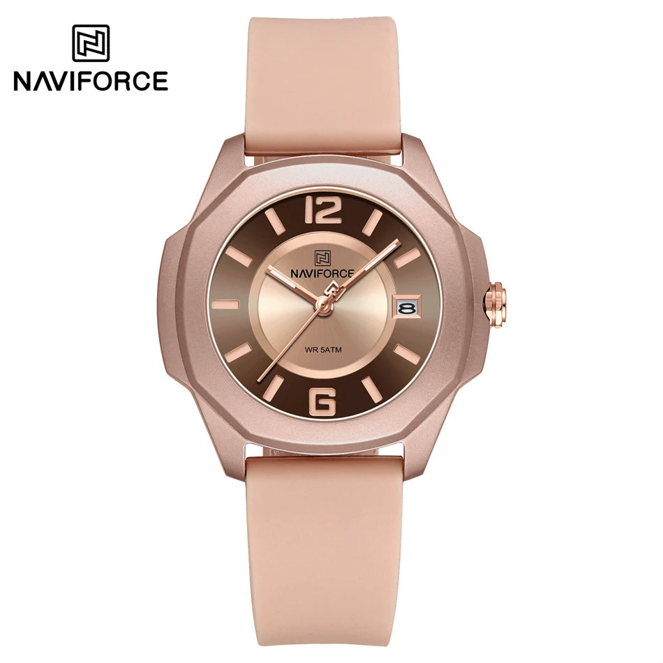 NAVIFORCE Women's Quartz Watches Silicone Strap Wrist Watch Waterproof