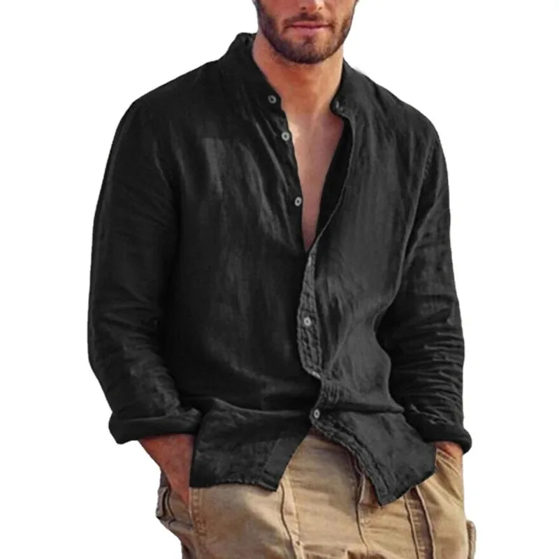 Men’s Casual Linen Shirt – Long Sleeve Button-Down with Relaxed Fit