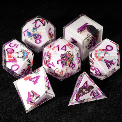 1-7pcs DND Milk White Solid Resin Black Kitten Smile Cat Dice Set Multi-sided Polyhedral Dice for D&D COC Role RPG Table Game