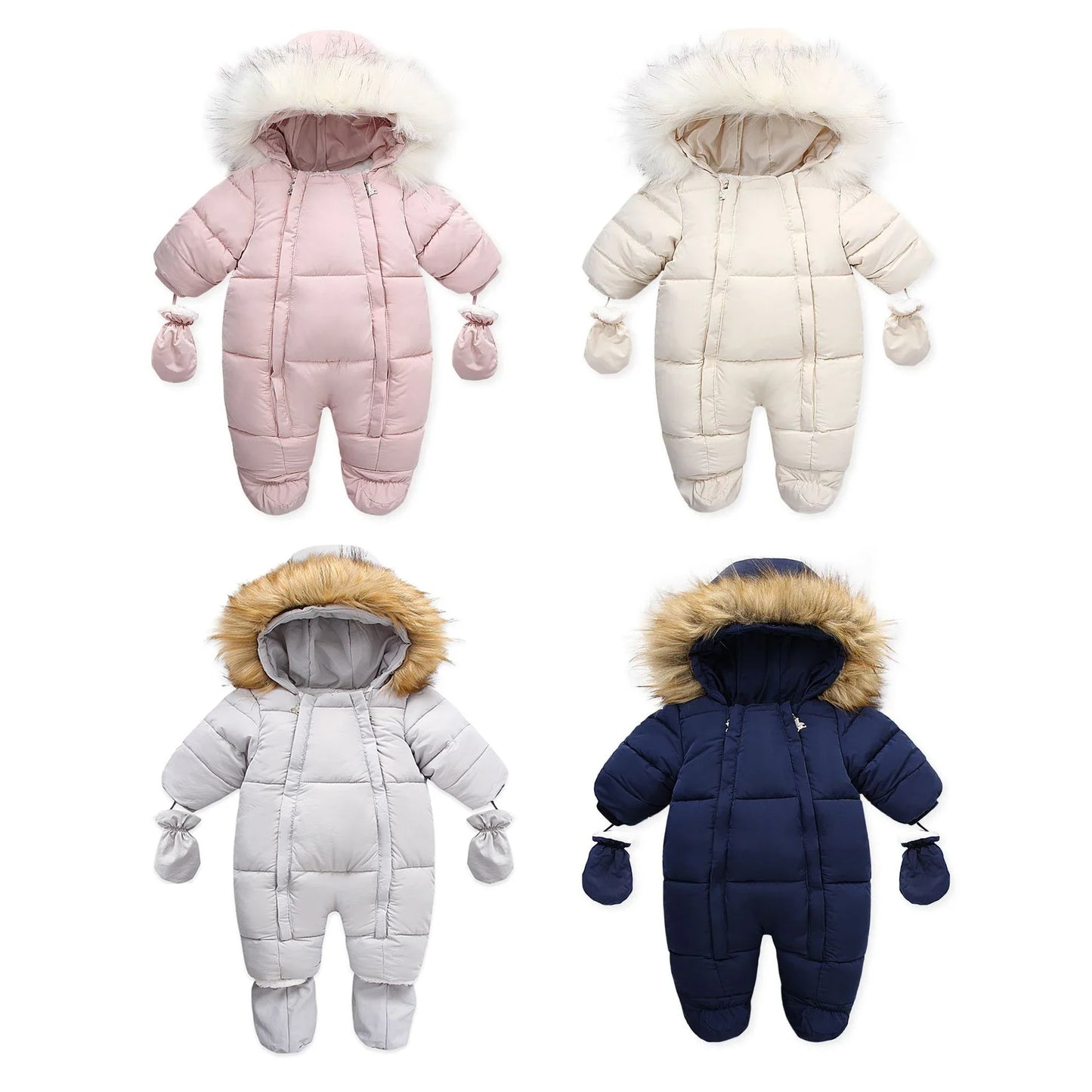 Winter Baby Down Jumpsuit – Wool Hooded, Snowproof & Warm