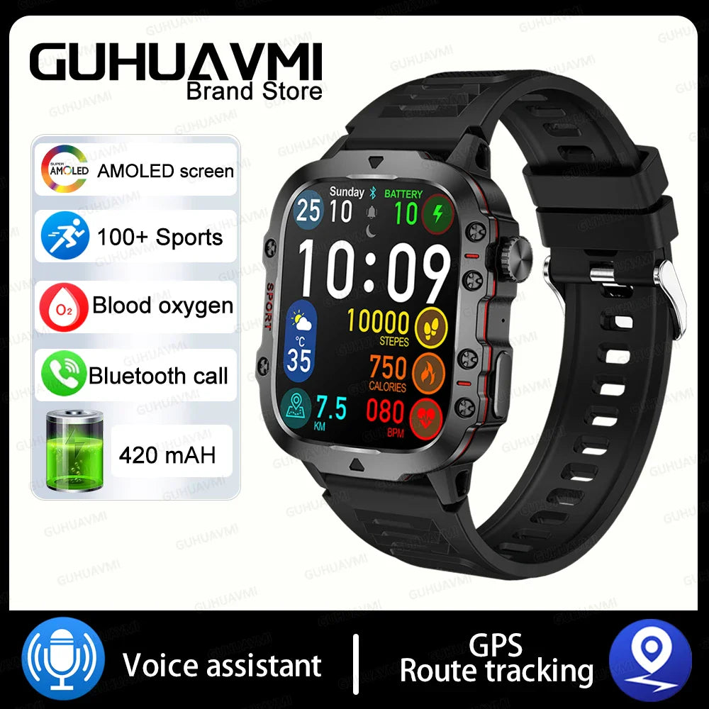 Rugged Outdoor Military Smartwatch for Men with GPS & Health Tracker