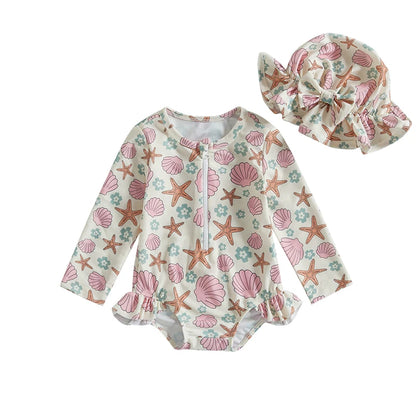 Baby Girl Floral Print Backless Bathing Suit