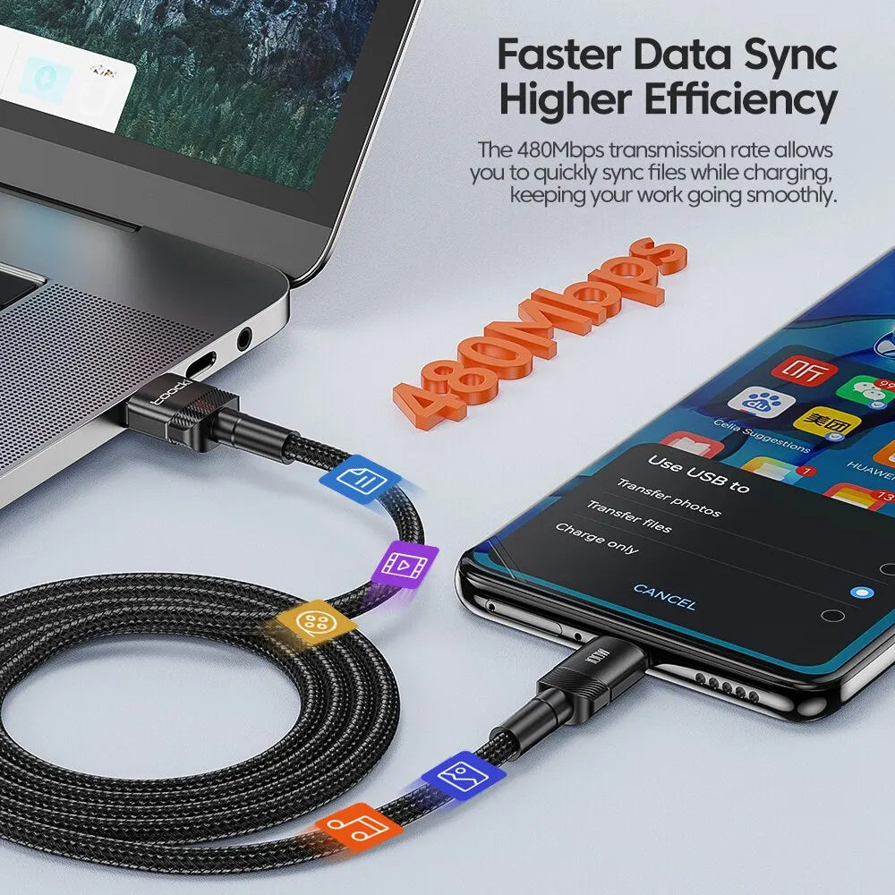 USB Type A to USB C Cable 100W/6A PD Fast Charging Charging Wire for Laptop Macbook Xiaomi Samsung USBC Type C Cable 2 Meters