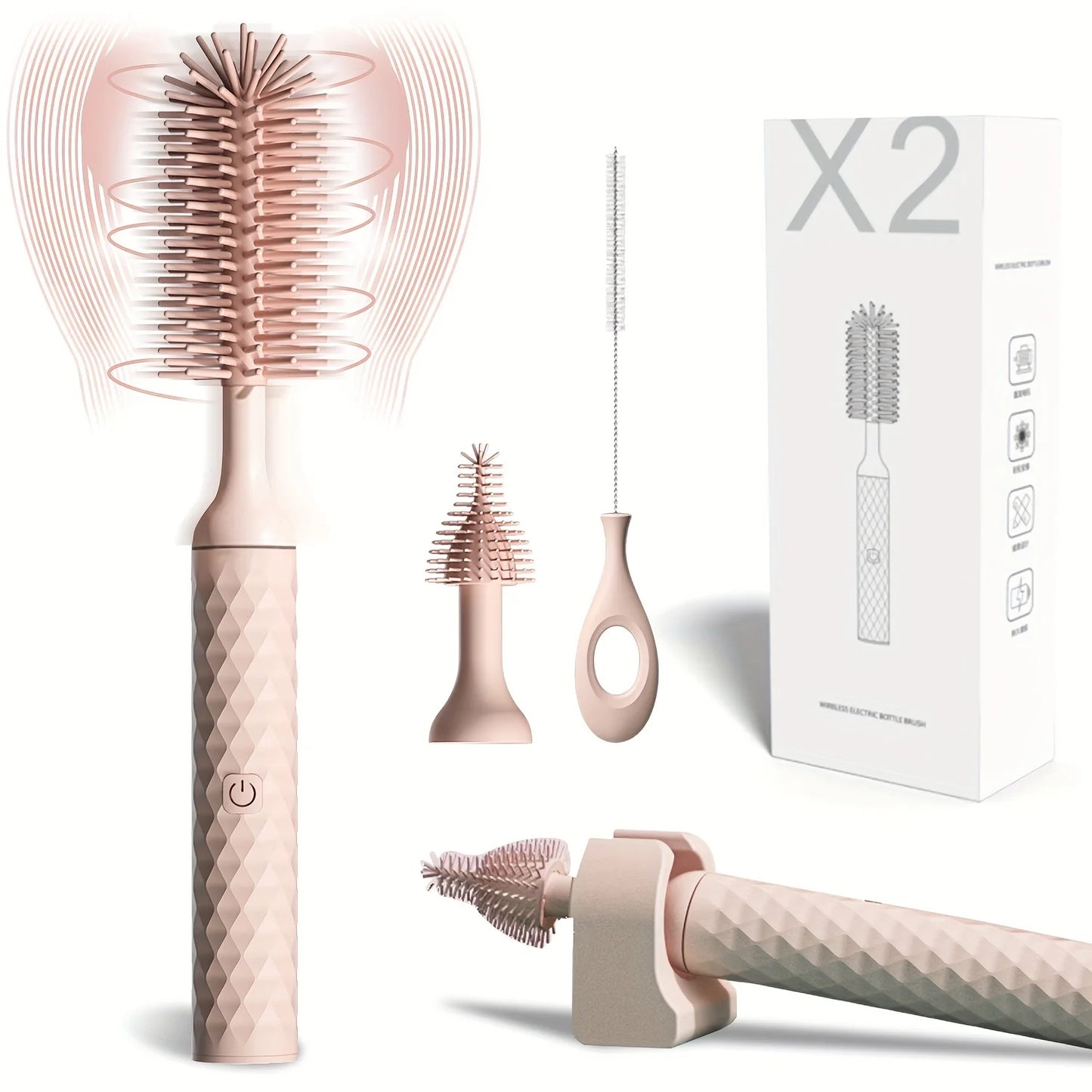 Electric Silicone Bottle Brush 360 Degree Rotating Baby Pacifier Cup Pacifier Cleaning Brush Set with 1200mAh Lithium Battery