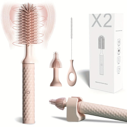 Electric Silicone Bottle Brush 360 Degree Rotating Baby Pacifier Cup Pacifier Cleaning Brush Set with 1200mAh Lithium Battery