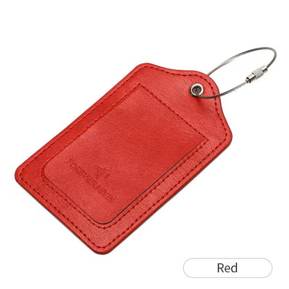 PU leather luggage tag with anti loss wire rope loop and built-in privacy protection cover, suitable for luggage and travel bags