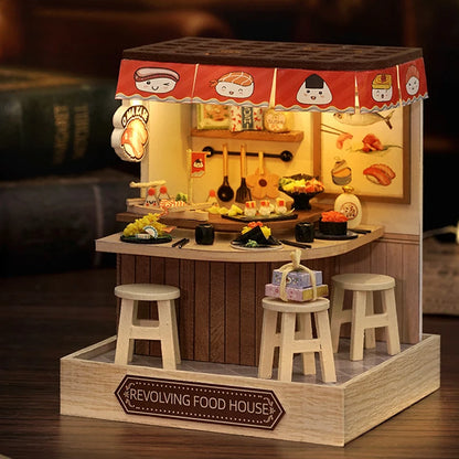 DIY 3D Puzzles Wooden Toy Miniature Dollhouse Handmade Doll House Model Building Kits Coffee House Toys For Children Gifts