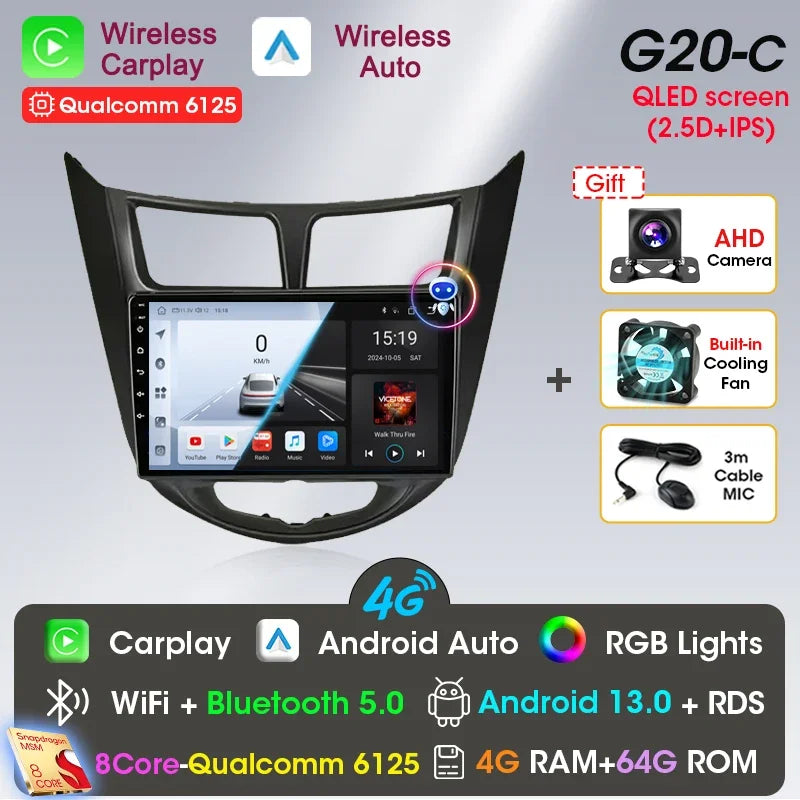 Srnubi Android 13 Carplay Car Radio for Hyundai Solaris Verna Accent 1 2010 - 2016 Multimedia Player 2 Din GPS 4G DVD Head Unit