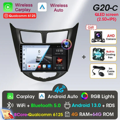 Srnubi Android 13 Carplay Car Radio for Hyundai Solaris Verna Accent 1 2010 - 2016 Multimedia Player 2 Din GPS 4G DVD Head Unit