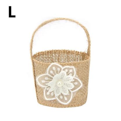 Wedding Lace Burlap Flower Basket Linen Candy Storage Bag Wedding Party Baby Shower Favour Gift Bag