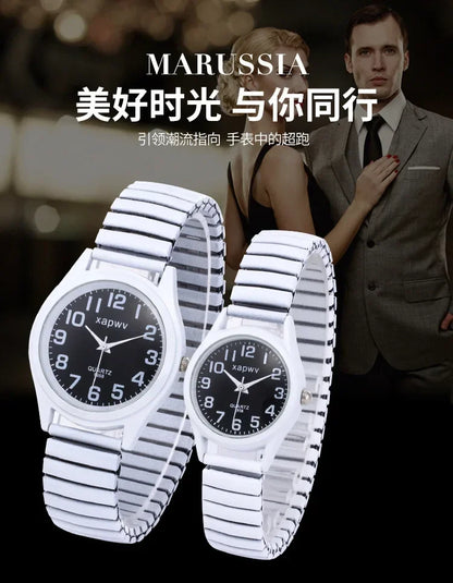 1pc Vintage Watches Women Men Creative Black and White Stainless Steel Elastic Band Watch Retro Elderly Couple Bracelet Watch