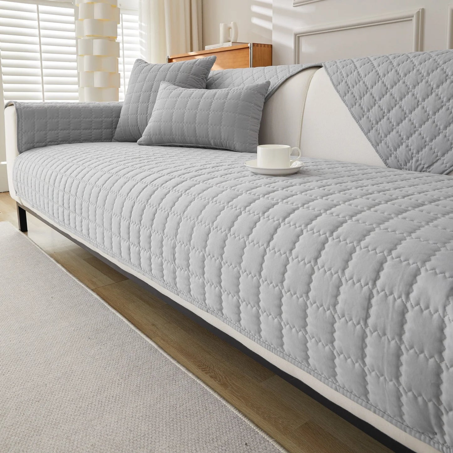 Quilted Anti Slip Sofa Cover Solid Furniture Protector