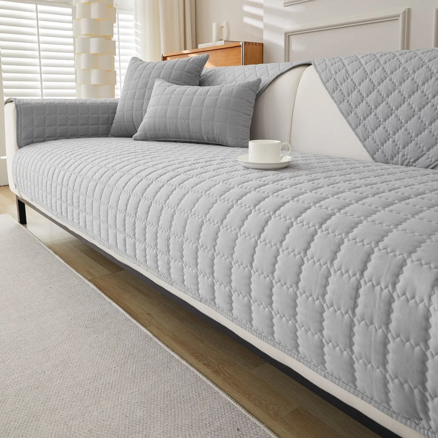 Quilted Anti Slip Sofa Cover Solid Furniture Protector