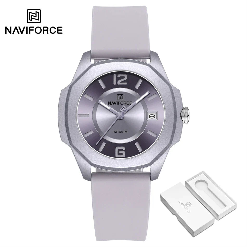 NAVIFORCE Women's Quartz Watches Silicone Strap Wrist Watch Waterproof